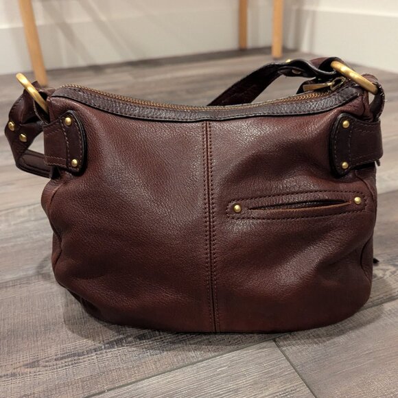 B. Makowski Brown Soft Leather Shoulder Bag Y2K Slouchy Front Pockets Brass - Picture 12 of 16